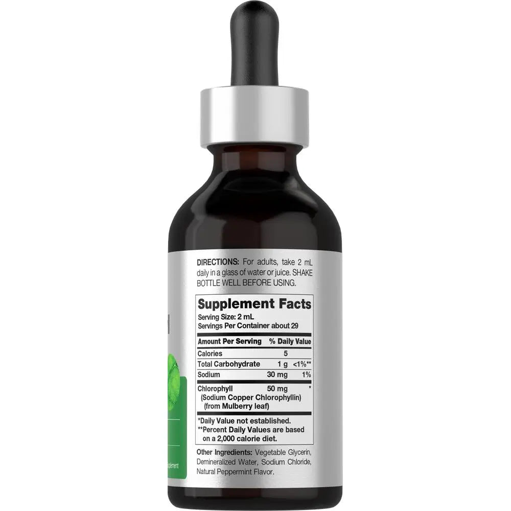 Horbäach Liquid Chlorophyll Drops | 2 oz | Vegan, Non-GMO & Gluten Free | Natural Peppermint Flavor