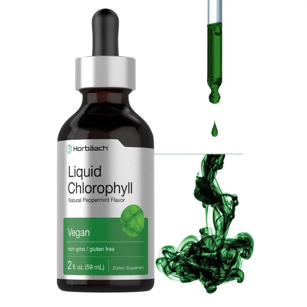 Horbäach Liquid Chlorophyll Drops | 2 oz | Vegan, Non-GMO & Gluten Free | Natural Peppermint Flavor