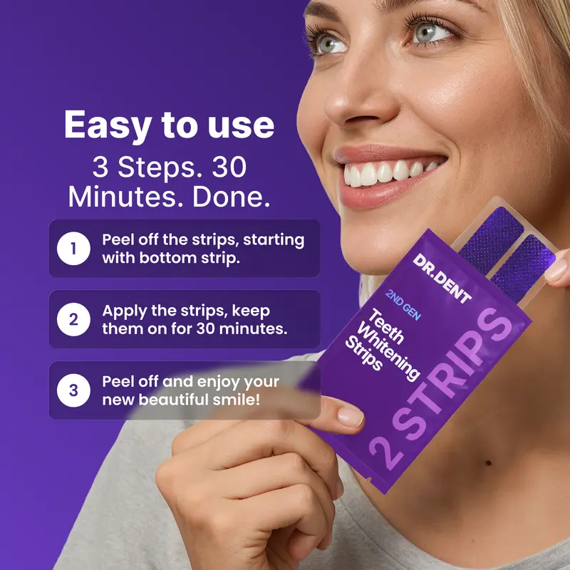 DRDENT Purple Teeth Whitening Strips - Safe for Enamel - Non Sensitive Teeth Whitening - Peroxide-Free